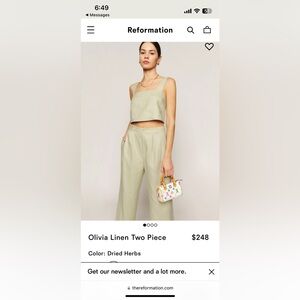 NWT Reformation Olivia 2 Piece Set